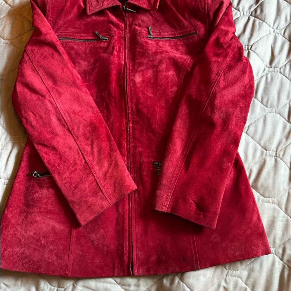 Jessi Lee Red Suede Leather Hip-length Jacket Women’s Size M Vintage Full Zip - Picture 2 of 15